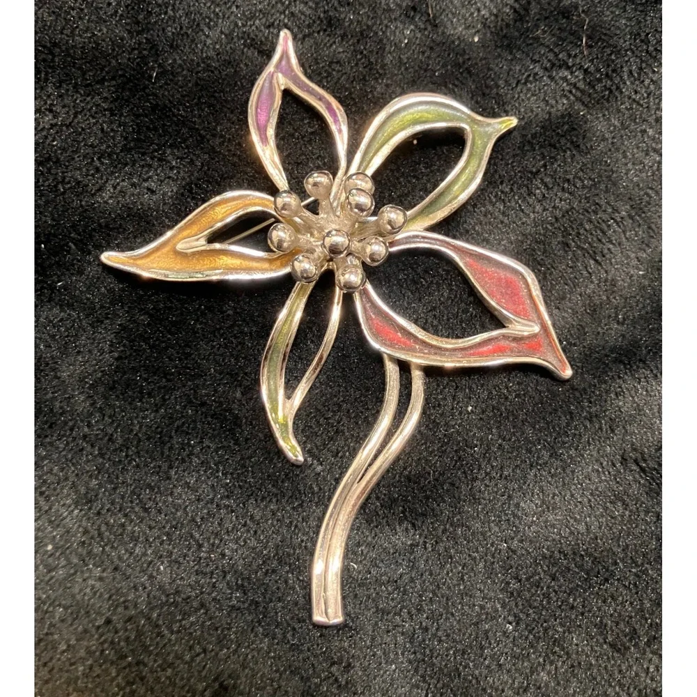 Floral Brooch Lot Women Multicolor Enamel Rhinestone Crystal 5pc